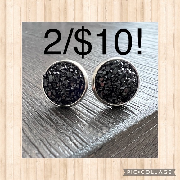 Jewelry - Faux Druzy Stud Earrings 10mm, black, stainless steel backs, BUNDLE & SAVE!